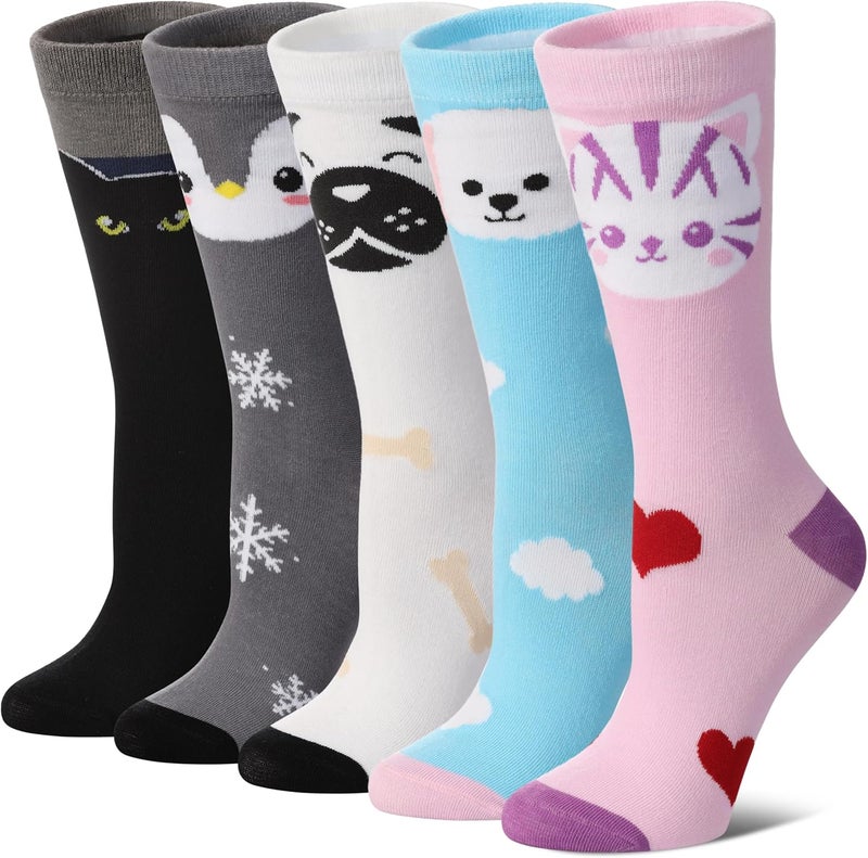 SDBING Womens Cat Socks Cute Gifts Animal Soft Breathable Thin Cotton Casual Crew Socks 5 Pairs - Image 1